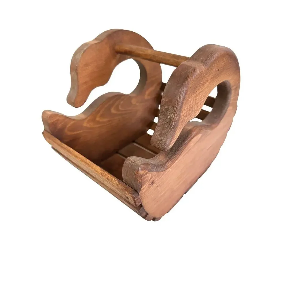 Handmade Wood Duck Slat Basket Cottage Core Grandma Core 9x7” signed